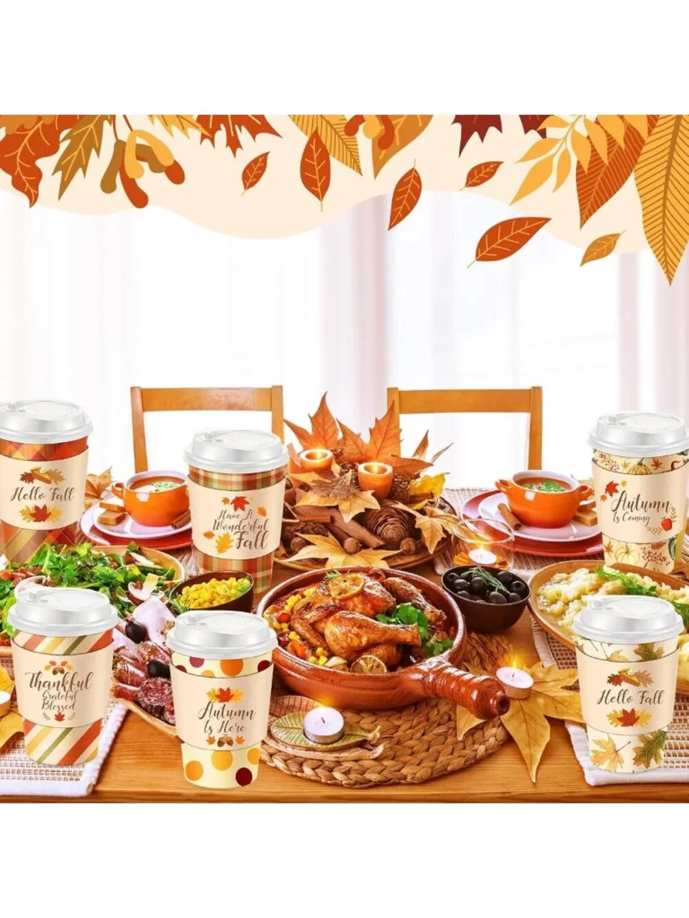 120 Fall Disposable Coffee Cups with Lids - Perfect for Hot Cocoa & Beverages